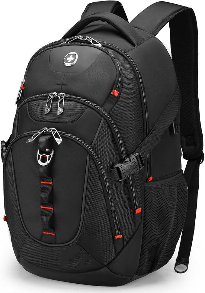 Swissdigital Design Laptop Backpack with USB Charging Port, TSA Travel Backpack Fits 15.6 inches Computer, 31L College School Backpack for Men, Black | SD803