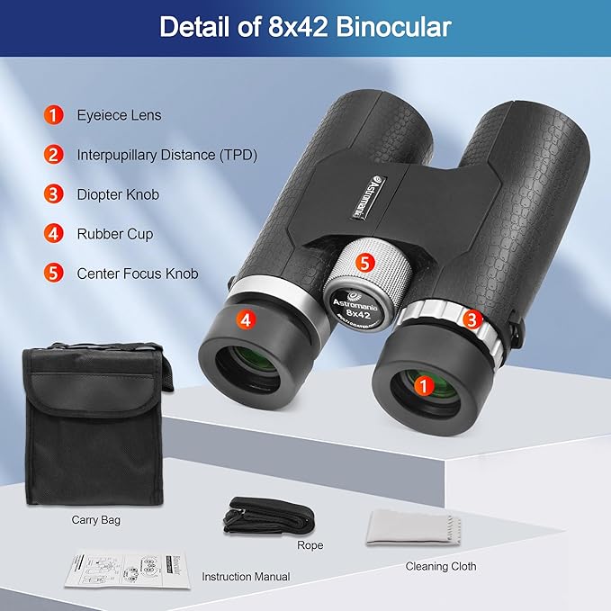 Astromania 8x42 Compact Binoculars -BK7 Prism -Gifts for Traveling, Wildlife, Bird Watching, Camping and Sport Games, Concerts and Theater