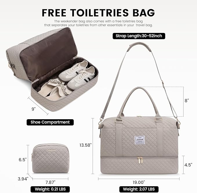 LOVEVOOK Travel Duffle Bag,Weekender Bags for Women with Shoe Compartment，Carry on Overnight Bag with Toiletry Bag,Gym Duffel Bag with Wet Pocket, Hospital Bags for Labor and Delivery