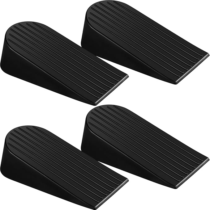 Frienda 4 Pack Large Door Stoppers Heavy Duty Rubber Stopper for Bottom of Door Wedge Stopper for Home Office (Black)