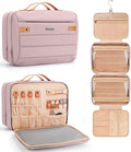 Women's Hanging Toiletry Bag, Waterproof Travel Cosmetic Organizer with Jewelry Storage, Large Capacity Makeup Case for Full-Size Skincare & Bathroom Essentials, Portable Cosmetic kit, Pink