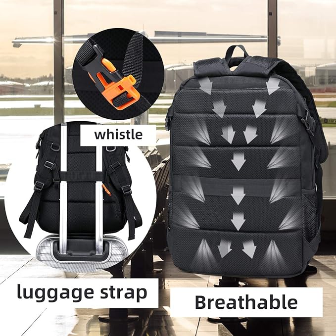 FENGDONG Durable Waterproof Travel Laptop Backpack 17.3 inch,Large College Backpack Bookbag for Men & Women Business Backpack with USB Charging Port and Headset Port Black