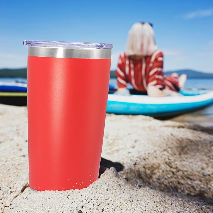 20 oz Tumbler Coffee Tavel Tumblers Bulk with Lid Stainless Steel Double Wall Vacuum Insulated Mug Powder Coated Cups fit Car Cupholder for Hot and Cold - Red, 8Pack