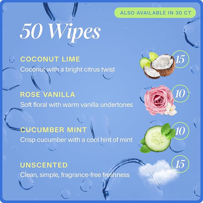 On-the-Go Body Cleansing Cloths - 50 CT Large, Biodegradable Wipes for Instant Freshness - Perfect for Travel, Post-Workout, and Quick Clean-Ups