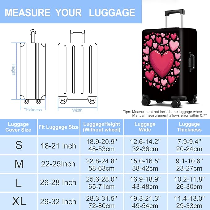 Luggage Cover Washable Suitcase Protector Anti-Scratch,Stretchable Fit for 20-34Inch Luggage Durable Travel Bag Cover with Zipper Closure (Heart, M(fits 24-26Inch suitcase))