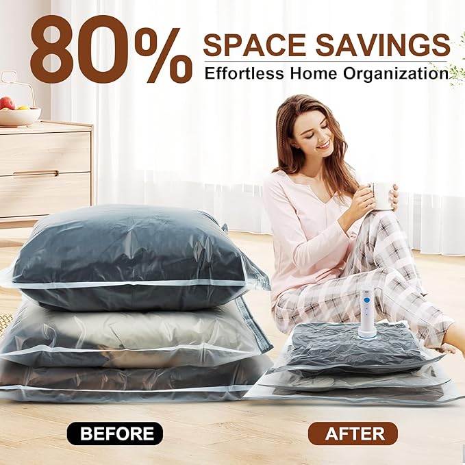 Vacuum Seal Bags for Clothing Travel, 16 Pack (3 Jumbo/3 Large/3 Medium/3 Small/4 Roll) Vacuum Storage Bags with Portable Electric Pump, Space Saver Bags for Luggage, Suitcase, Clothes, and Blankets