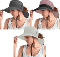 Rosoz Ponytail Sun Bucket Hats for Women UV Protection Foldable Mesh Wide Brim Hiking Beach Fishing Summer Safari