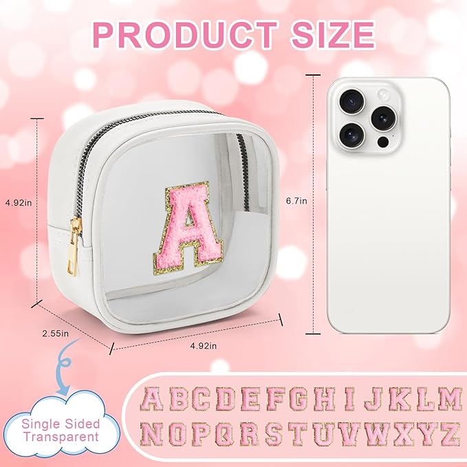 YOOLIFE Initial Make Up Bag Travel Toiletry Bag, Clear Makeup Bag Preppy Cosmetic Bags Organizer Travel Essentials Gifts for Women Teen Girlfriend Teacher Mom Birthday Mothers Day Gifts White E