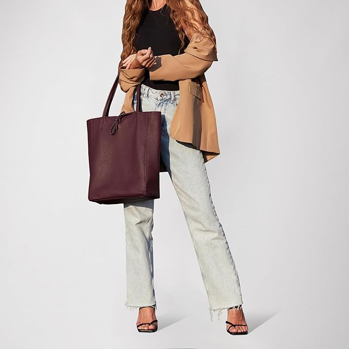 Italian Calf Leather Tote for Women with Zipper, Inner Pocket & Flat Base | Soft Unlined Shopper for Work & Travel