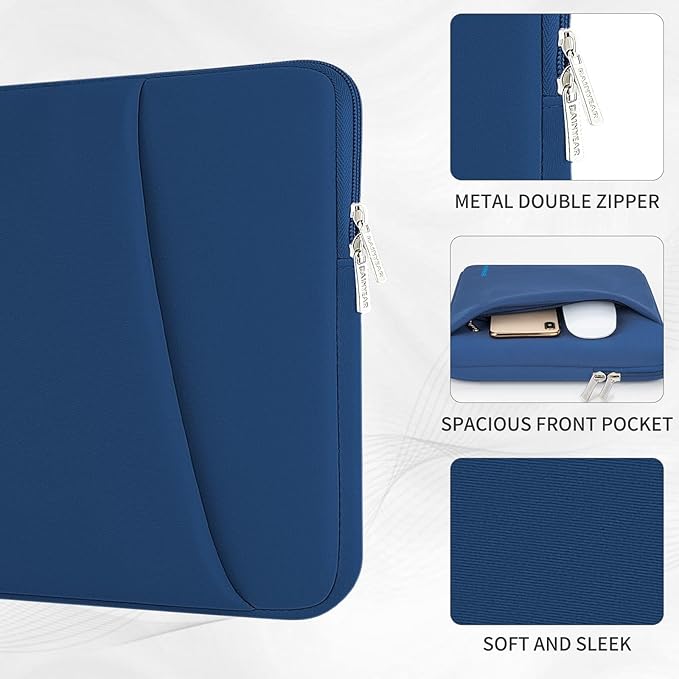 RAINYEAR Laptop Sleeve Case with Front Pocket, 13.3 Inch Protective Portable Case Briefcase Laptop Bag Cover Compatible with MacBook Air/Pro 13-13.3 inch, MacBook Pro/Max 14 inch, Navy Blue