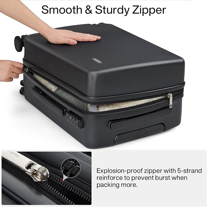 Hanke 20 Inch Hard Shell Suitcases with Spinner Wheels, Lightweight Carry On Luggage 22x14x9 Airline Approved Built-in TSA Lock, Durable Suitcase Rolling Luggage Carry-On Bag(Jet Black)