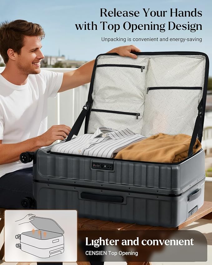 Checked Luggage, 28 Inch Luggage with Spinner Wheels, Large Suitcase with Lightweight PC Hard Shell, Aluminum Frame, Top Opening, YKK Zipper, TSA Lock (Grey, 1PC)