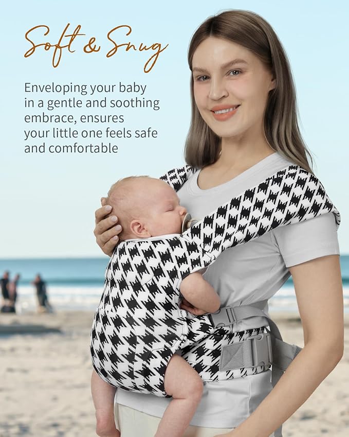 Newborn Carrier, Cozy Baby Carrier, Ergonomic Cross-Back Wrap, Hands-Free with Supportive Comfort, Tweed Black & White