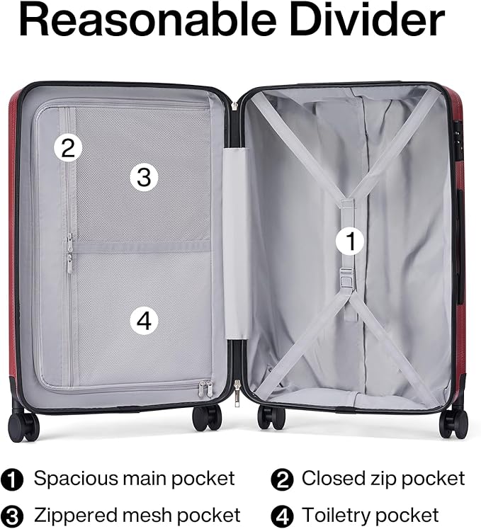 Hanke 29 Inch Luggage Suitcases With Spinner Wheels Lightweight PC hardside Rolling Suitcase With Travel Lock, Checked-Large 29-Inch Christmas Gifts for Birthday （Burgundy）