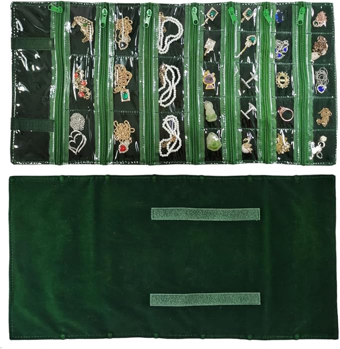 Travel Jewelry Roll Bag Portable Organizer Pouch With Grids&PVC Cover Storage Bags for Necklace, Bracelet, Bracelet,Ring, Badge, Pendant