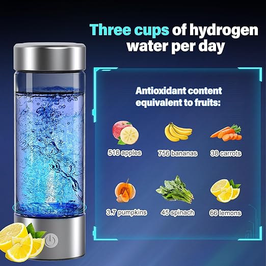 Hydrogen Water Bottle, 3000PPB Portable Hydrogen Water Ionizer Machine, Rechargeable Hydrogen Water Bottle Generator,with SPE & PEM, Hydrogen Water Cup for Exercise, Travel, Home, Office(1pcs)