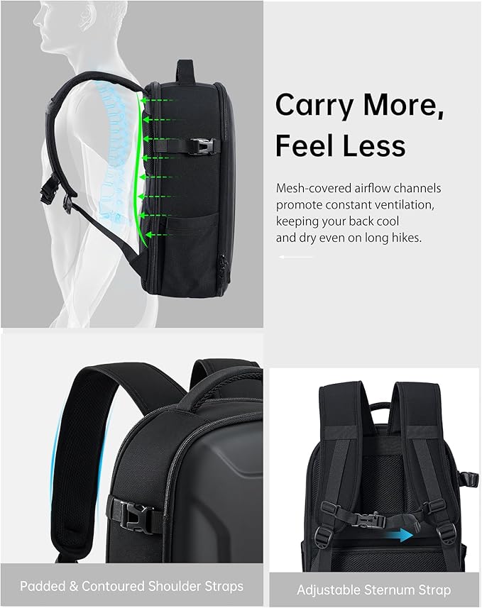 llano 22L Large Hardshell Camera Backpack Case, Camera Bags for Photographers Compatible with DSLR and Mirrorless Cameras,for Sony Canon Nikon Fujifilm with Laptop Compartment,Travel and Outdoor