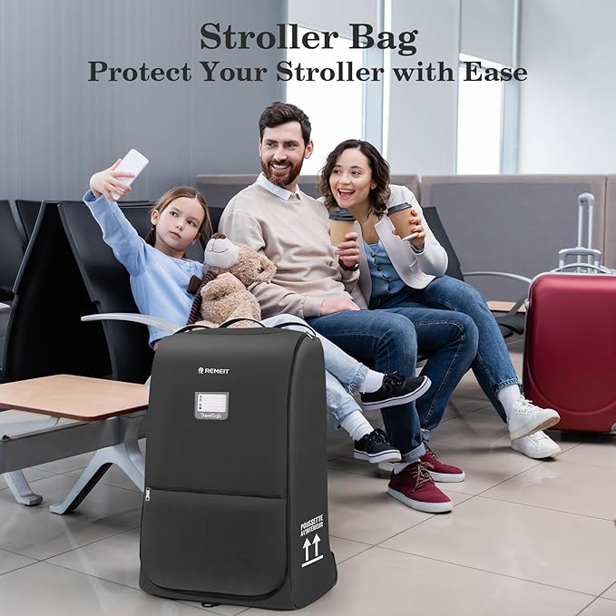 Stroller Bag for Airplane, Stroller Travel Bag Compatible with UPPAbaby Vista, Vista V2, Cruz V2, Rolling Wheel Bag with Storage Pocket, Multiple Handles, Luggage Tag for Flight Travel, Black
