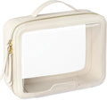 PACKISM Large Clear Makeup Bag - Pebbled Texture & Hard PU Leather Car Bag Organizer for Car Essentials, with Message Card Travel Cosmetic Bag for Women Gift (Cream Large)