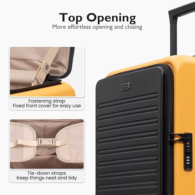 LEVEL8 Top Opening Carry on Luggage Hardshell, Large Suitcases with Wheels Airline Approved, Expandable Luggage with Spinner Wheel for Men Women, 20 Inch, Yellow
