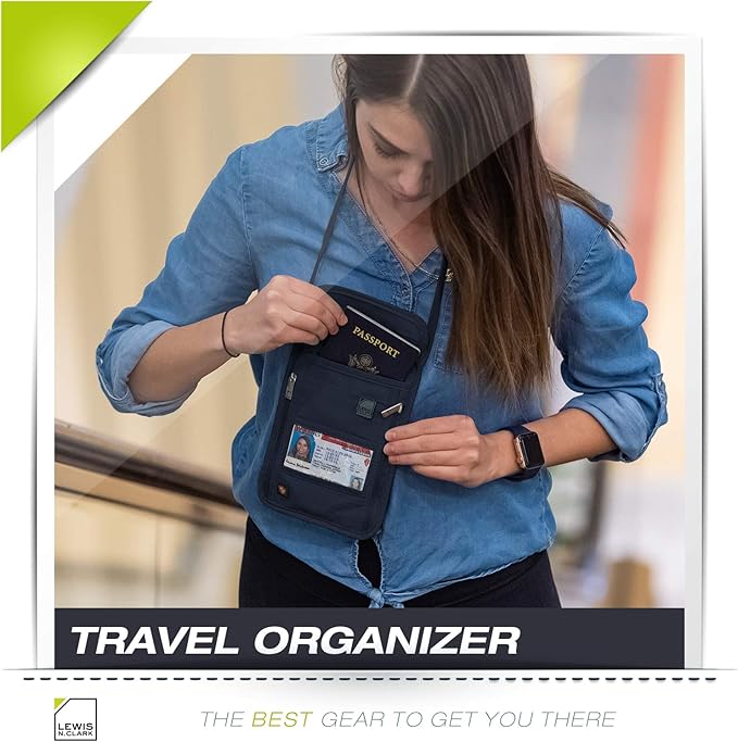 Lewis N. Clark RFID Blocking Stash Neck Wallet, Travel Pouch + Passport Holder for Women & Men, Navy, One Size