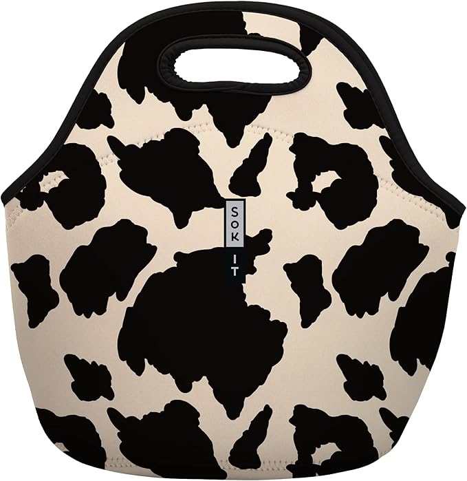 Sok It LunchTote Zippered Bag Insulated Neoprene Caddy (Cow Print, Large 4.5 Quart Lunch Tote)