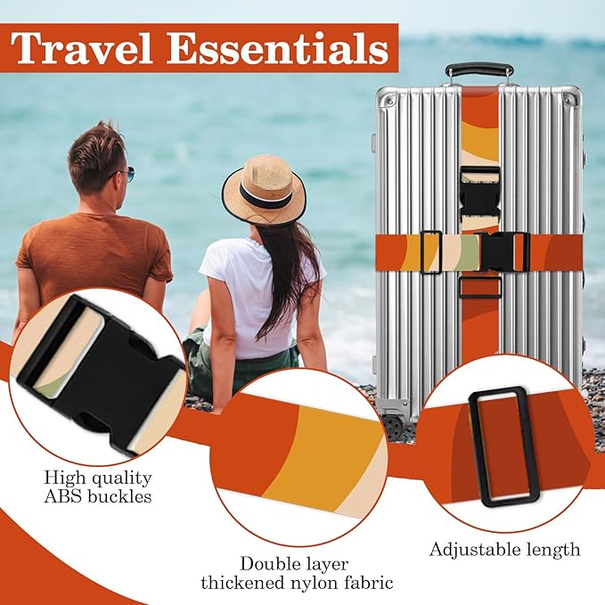 Luggage Straps for Suitcases TSA Approved, Luggage Identifiers for Suitcase, Adjustable Suitcase Strap for Baggage Security with Cute Patten, Travel Necessary Accessories (Retro Colorful Stripes)