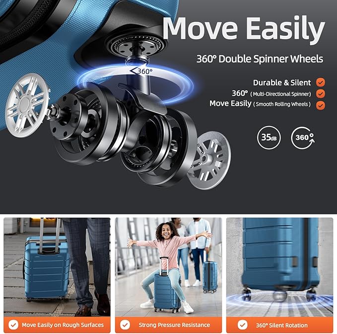 SHOWKOO Luggage Sets Expandable PC+ABS Durable Suitcase Sets Double Wheels TSA Lock 4 Piece Luggage Set Navy