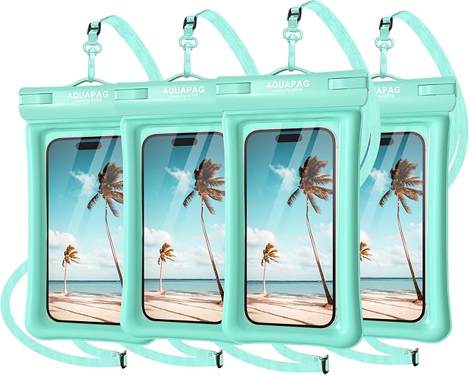NEPHI IP68 Waterproof Phone Pouch 2 Pack-Up to 8.0"，Adjustable Neck Lanyard Floating Waterproof Phone Case for iPhone,Phone Dry Bags for Vacation Beach Pool Travel Essentials (Aqua Green 4 Pack)