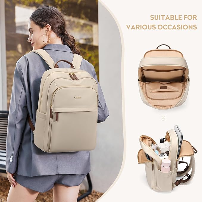 Hiking Travel Backpack for Women Casual Business Weekender Multilayer Laptop Bag,16 Inch,Apricot