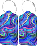 2-Packs Blue Purple Abstract Art Luggage Tags for Suitcases, Colorful Travel Label Tag with Privacy Cover Address Name ID & Stainless Steel Loop for for Adults Teens