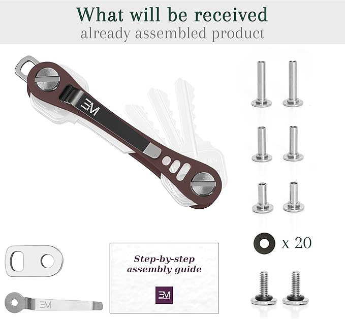EM Premium Products Compact Key Holder - Pocket Key Organizer - 14 Keys Key Bar