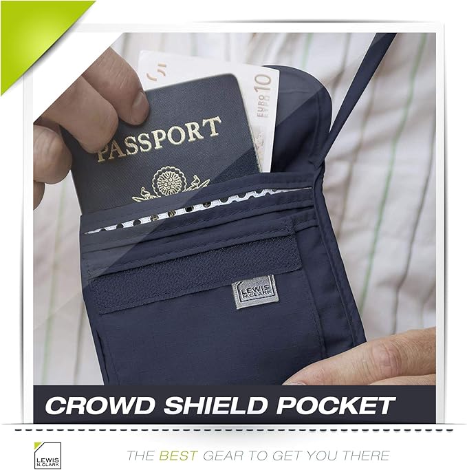 Lewis N. Clark RFID Blocking Stash Neck Wallet, Travel Pouch + Passport Holder for Women & Men, Navy, One Size