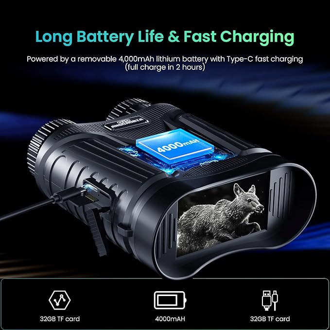 Night Vision Goggles, 4K Night Vision Binoculars for Adults, 3'' HD Screen & 8X Digital Zoom External Flashlight, 2000FT Viewing Range for Outdoor