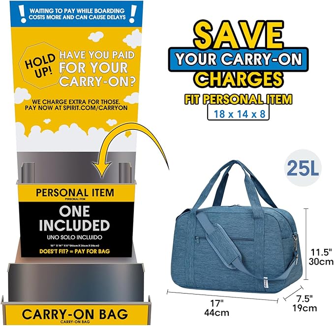 Narwey 18" Carry on Bag Underseat for Airplane Spirit Airlines Personal Item Travel Bag 18x14x8 Small Duffle Bag Duffel Bag Gym Weekender Overnight Bag with Wet Pocket for Women and Men (Navy Blue)