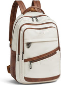 43L Backpack for Women Men - Vegan Leather Backpack Purse Travel Carry-on Bag College Bookbag Work fits 17" Laptop, Beige
