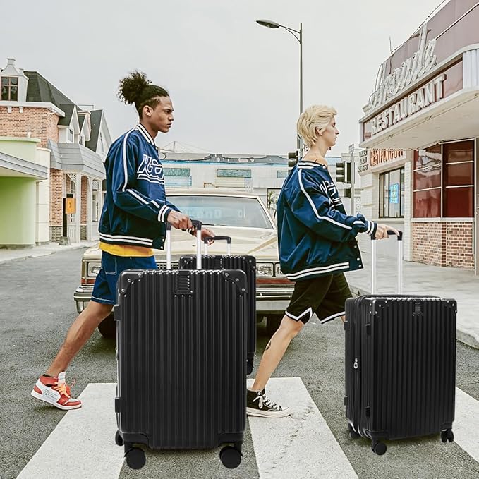 3-Piece Expandable Luggage Set Suitcase in Classic Black -Double Wheel Stability & Secure TSA Locks(20in24in28in)