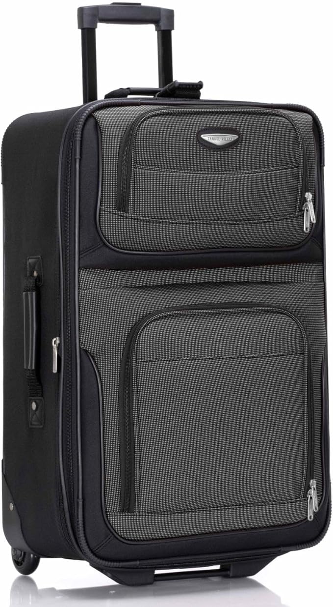 Travel Select Amsterdam 25-Inch Softside Expandable Rolling Upright Luggage, Lightweight 2-Wheel Suitcase with Push-Button Handle, Gray