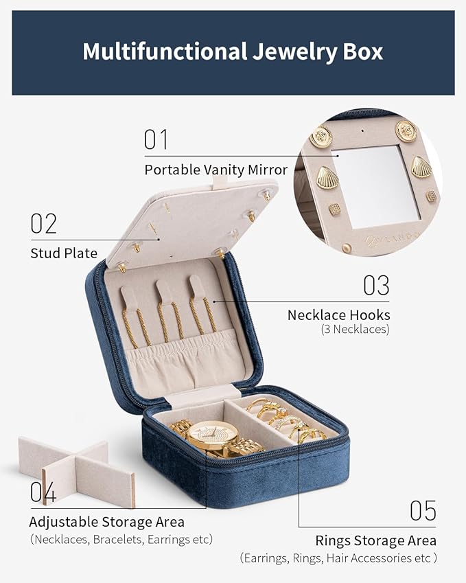 Vlando Jewelry Organizer Box, Small Jewelry Box for Women Girls, Initial P Travel Jewelry Case, Small Jewelry Organizer Case, Mini Travel Jewelry Box - Letter P, Dark Blue