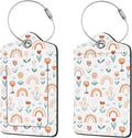 2 Pcs Luggage Tags for Suitcase, Cute Unique PU Leather Travel Bag Tag with Privacy Cover ID Label Address Card and Durable Metal Ring Suitable for Men Women Children Backpack,Rainbow and Flowers
