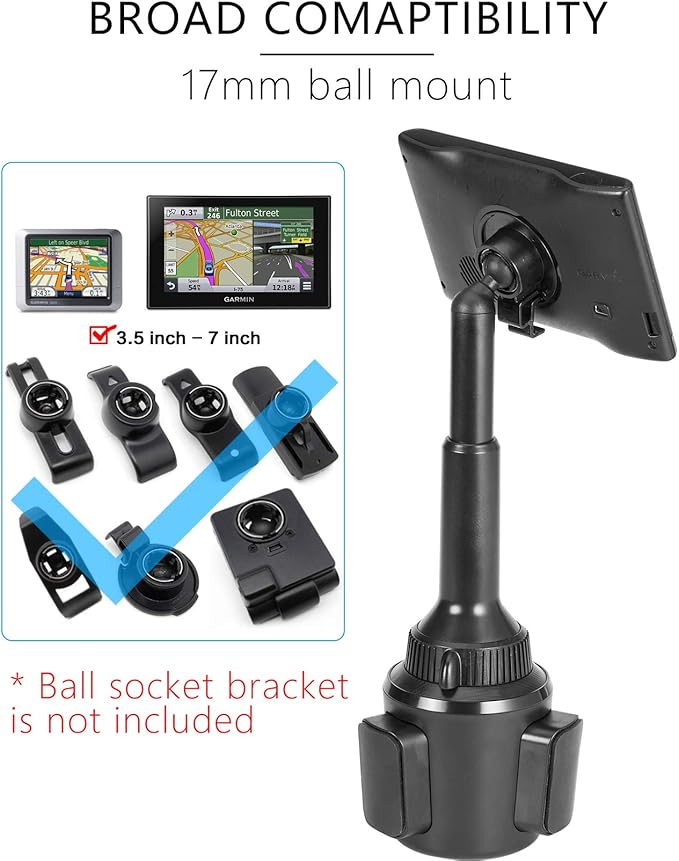1Zero Solid GPS Cup Holder Mount for Garmin [Adjustable Arm], Replacement Car Truck Cupholder Ball Mount Compatible with Garmin Nuvi Drivesmart RV Dezl Drive Zumo Driveassist DriveLuxe Navigator
