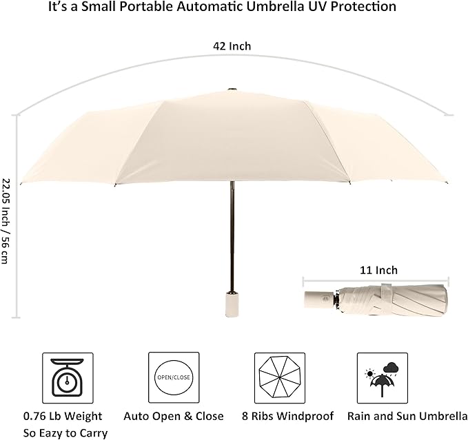 BAODINI Small UV Protection Travel Umbrella Compact for Rain and Sun UPF 50+ 41 inch Portable Umbrella for Women and Men