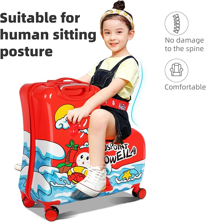 Kids' Lightweight Ride on Luggage with Spinner Wheels & Foldabe Design (Red, 20"+ Aged 1-3 Toddler),Children Holiday Birthday Gift