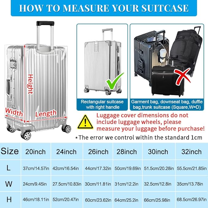 Yotako Clear PVC Suitcase Cover Tough Protector, 26 Inch Luggage Covers for Wheeled Suitcase 26"