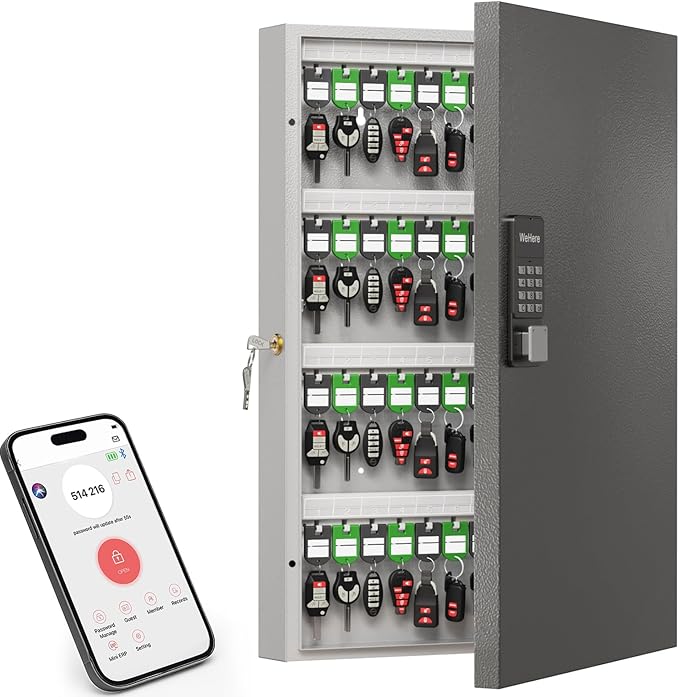 96 Key Lock Box(Plus) Wall Mount, Smart Key Cabinet One Time Password/APP Bluetooth/Fixed Code/Wi-Fi Remote/Key Unlock, Security Key Holder Box, Key Management for Valets, Realtors, Office, Hotel