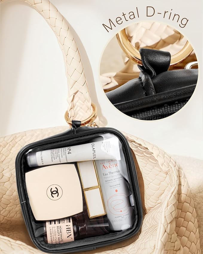 2pcs Clear Toiletry Bag TSA Approved Travel Bag,Carry On for Travel,Airport Airline Accessories Compliant Bag,Quart Sized Makeup Cosmetic bag Women Men (Large+Mini Black)