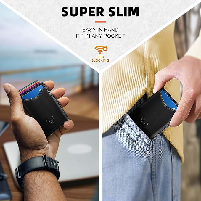 BULLIANT Men Wallet Gift Boxed,Slim Front Pocket Wallet Money Clip Card Holder 3.8"x2.7",Pop-up Access