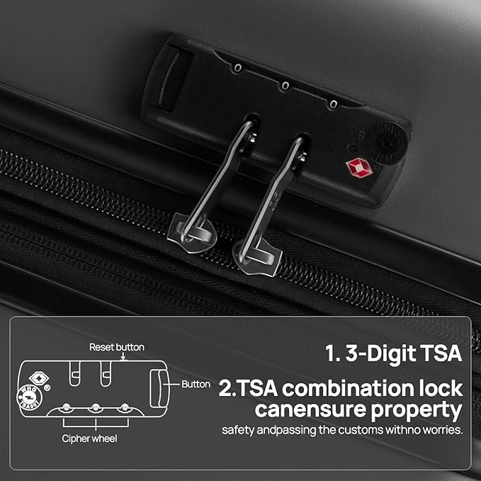 Carry on Luggage 22 X 14 X 9 Airline Approved, 20 Inch Luggage for 3-5 Days Travel, Double Spinner Wheels, 100% Hardshell PC, TSA Lock (09-Black, Carry-On 20-Inch)