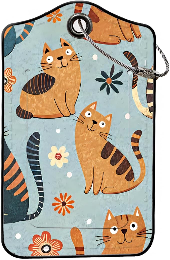 Luggage Tags for Suitcases, 2-Pack PU Leather for Cruise & Travel, Baggage ID Tags with Privacy Cover & Address Card, Durable Metal Ring, Kids Adults Travel Accessories, Whimsical Felines & Flora
