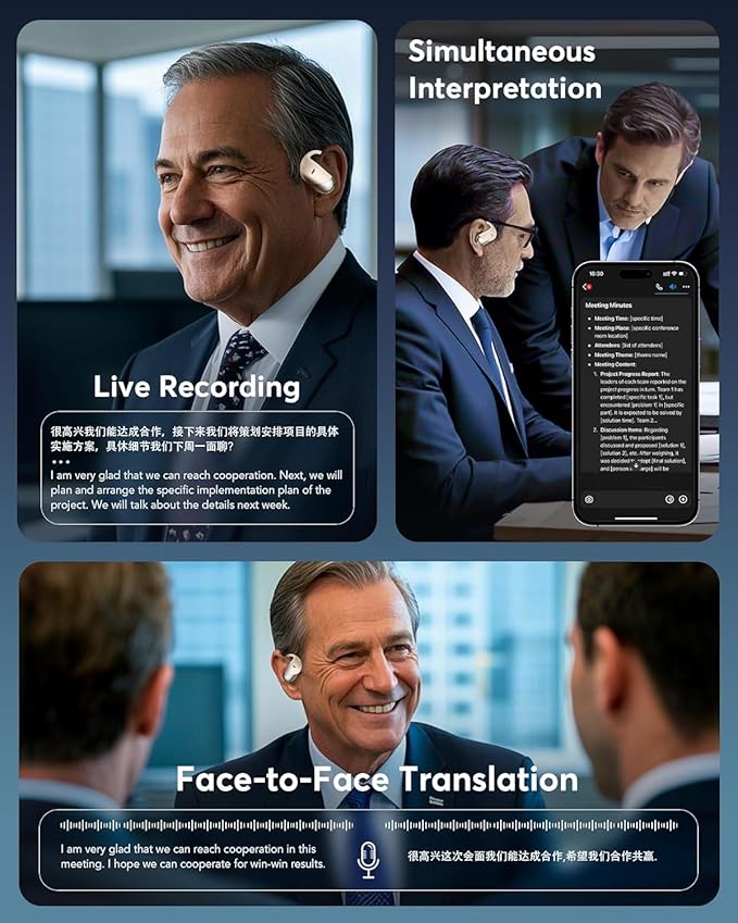 AI Translator Earbuds Real-Time 144 Languages & Accents, 3-in-1 Open Ear Wireless Bluetooth Earbuds with Charging Case,Translation Device for Travel Business Learning Compatible with iOS and Android